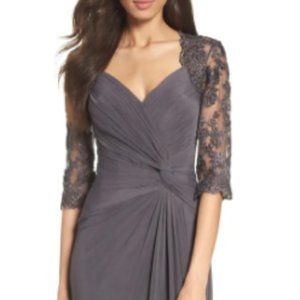 La Femme Ruched Twist Column Gown size 14 Grey